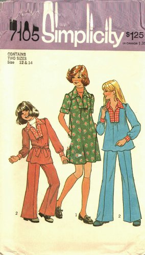 Simplicity 7105 Pattern uncut Girls 12 14 Dress Smock Top Pants vintage 1970s
