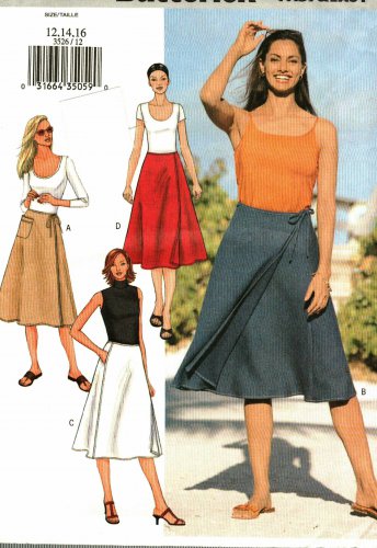 Butterick 3526 Pattern uncut 12 14 16 Flared Front Wrap Skirt