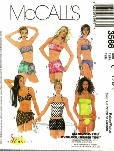 McCall's 3566 Pattern uncut 10 12 14 Bathing Suit Swimsuit Bikini Tankini Cover Up
