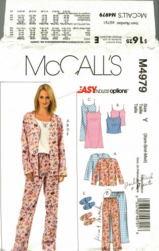 McCall's M4979 Pattern uncut XS S M Pajamas Camisole Nightgown Slippers