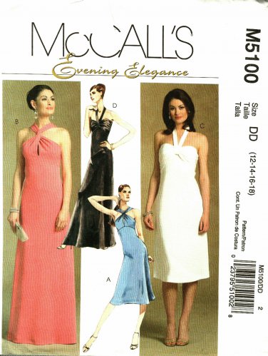 McCall's M5100 Pattern uncut 12 14 16 18 Lined Evening Cocktail Dress Halter Twist Bodice