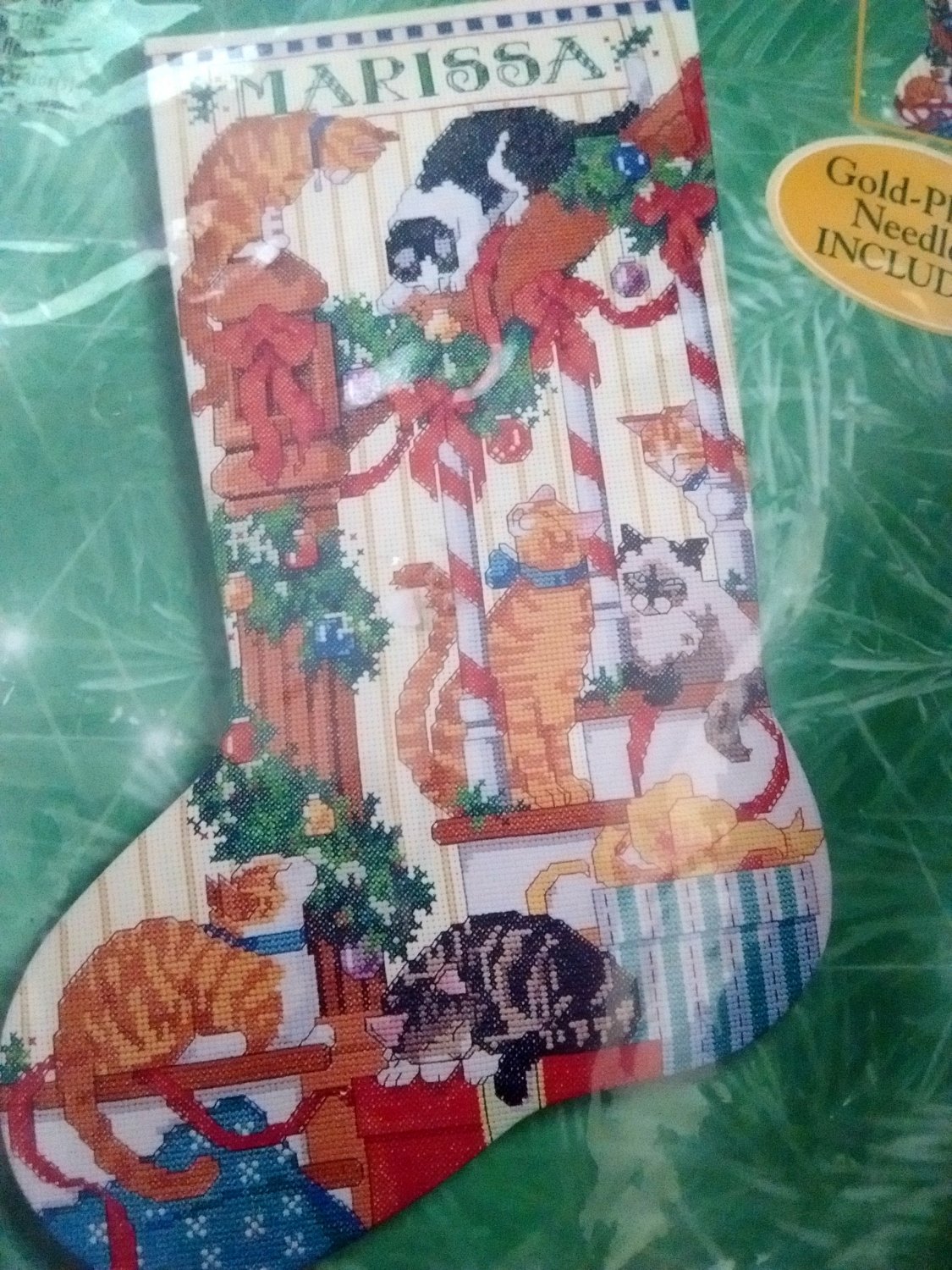 Cats on the Staircase Counted Cross Stitch Christmas Stocking Kit