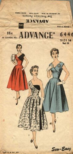 Advance 6446 Sewing Pattern uncut 14 bust 32 Vintage 1950s Half & Half Dress Crossover Bodice