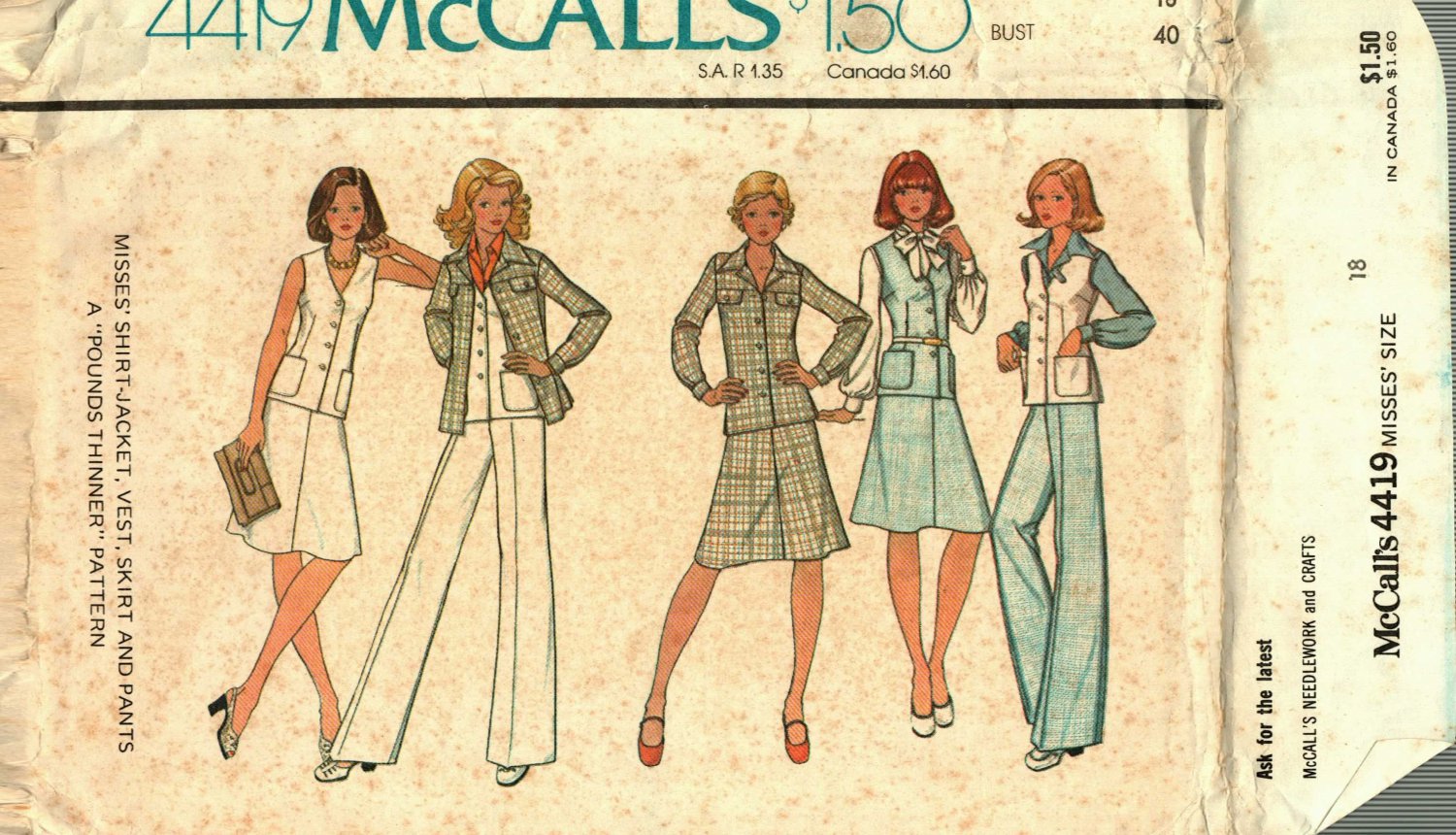 McCall's 4419 Pattern uncut 18 bust 40 Shirt-Jacket Vest Skirt Pants Vintage 1970s