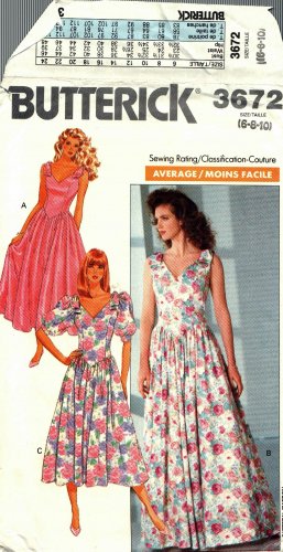Butterick 3672 Pattern uncut 6 8 10 Dress Shaped Bodice Flared Skirt Vintage 1980s