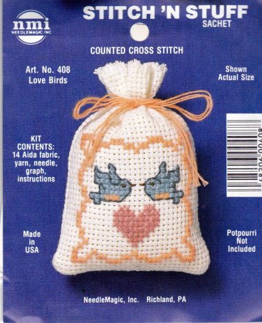Counted Cross Stitch Kit 408 Stitch N Stuff Love Birds Potpourri Sachet NMI