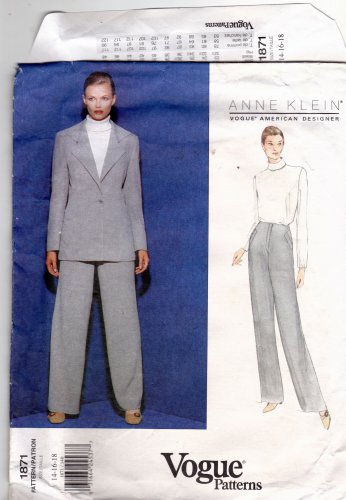 Vogue 1871 Pattern uncut 14 16 18 Loose Fit Pant Suit Anne Klein