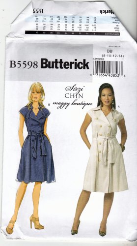 Butterick B5598 Pattern uncut 8 10 12 14 Double Breasted Dress Belt Suzi Chin Maggy Boutique