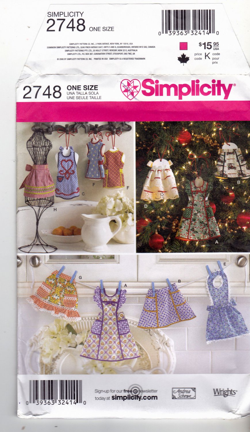 Simplicity 2748 Pattern uncut Apron Ornaments for Christmas or Decor Andrea Schewe