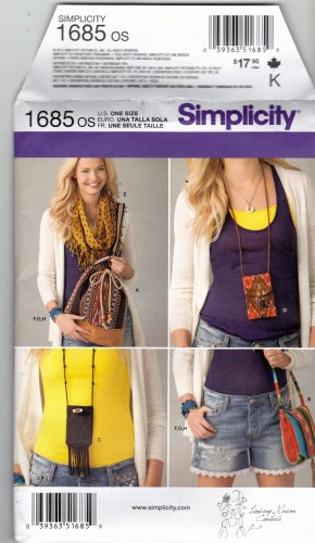 Simplicity 1685 Pattern uncut Bags Scarf ID Holder Bracelet Wrap Cuff Lindsay Mason Couture