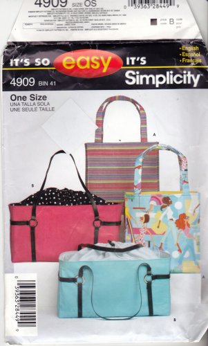 Simplicity 4909 Tote Bags Sewing Pattern may be missing pieces, 50 cents plus shipping