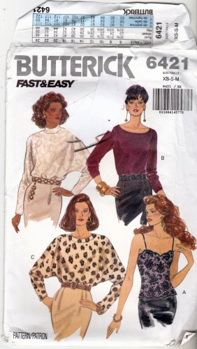 Butterick 6421 Pattern uncut XS S M Camisole Long Sleeve Tops Fitted or Loose Fitting