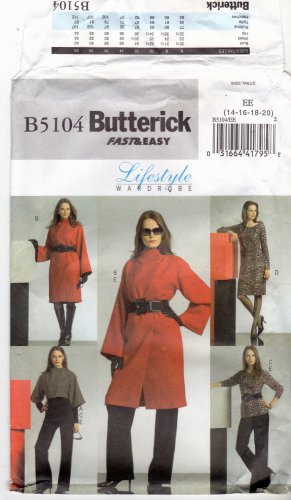 Butterick B5104 Pattern uncut 14 16 18 20 Wardrobe Jacket Coat Top Dress Pants