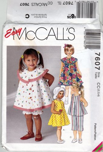 McCall's 7607 Pattern uncut Toddlers 2 3 4 Dress Top Pants Panties Bloomers
