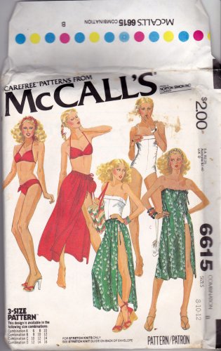 McCall's 6615 Pattern 8 10 12 Swimwear Tank Swimsuit Bikini Skirt Coverup Bag Vintage 1970s