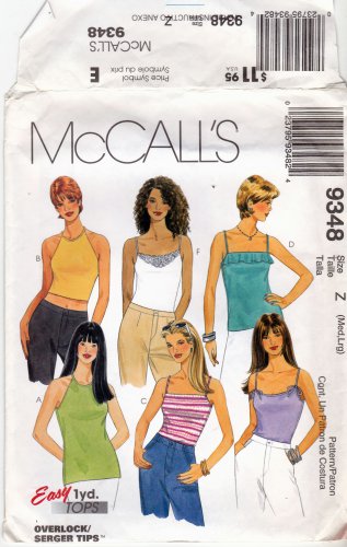 McCall's 9348 Pattern uncut M L 12 14 16 18 One Yard Summer Tops for Stretch Knits