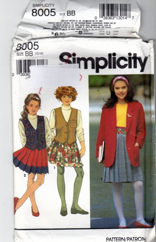 Simplicity 8005 Pattern uncut Girls 12 14 Pleated Skirt Lined Vest Unlined Jacket