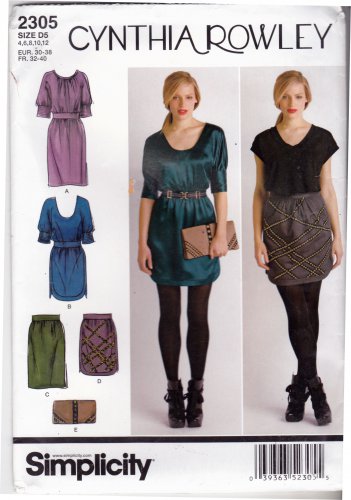 Simplicity 2305 Pattern uncut 4 6 8 10 12 Dresses Skirts Clutch Purse Variations Cynthia Rowley