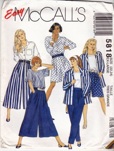McCall's 5818 Pattern uncut XL 22 24 Jacket Top Split Skirt Pants