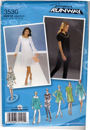 Simplicity 3530 Pattern uncut 4 6 8 10 12 Dress Tunic Neckline and Sleeve Variations Project Runway