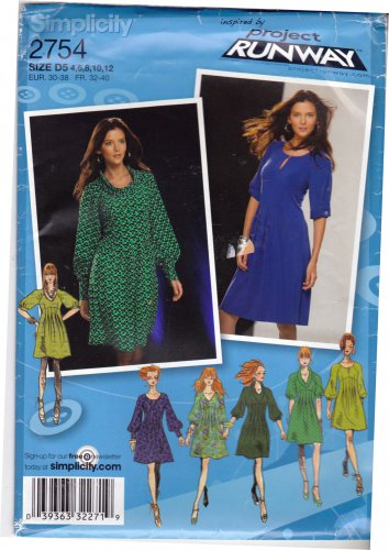 Simplicity 2754 Pattern uncut 4 6 8 10 12 Dress Bodice and Sleeve Variations Project Runway