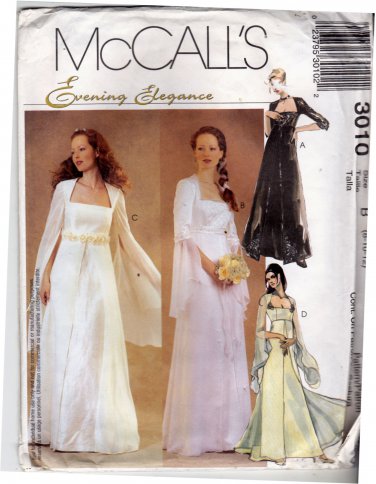 McCall's 3010 Pattern uncut 8 10 12 Lined Empire Waist Gown Dress Bridal Renaissance