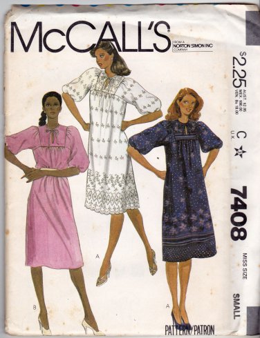 McCall's 7408 Pattern uncut small 10 12 Loose Fit Dress for Border Print or Eyelet 1980s