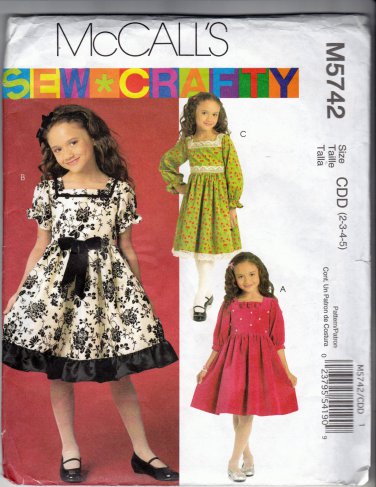 McCall's M5742 Pattern uncut Girls Toddlers 2 3 4 5 Party Dress Ruffles Built-In Petticoat