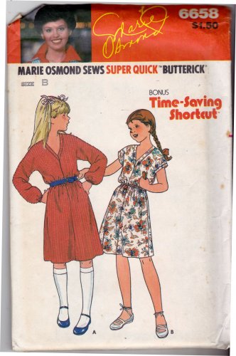 Butterick 6658 Pattern uncut Girls S M L Simple Dress Kimono Sleeves Marie Osmond