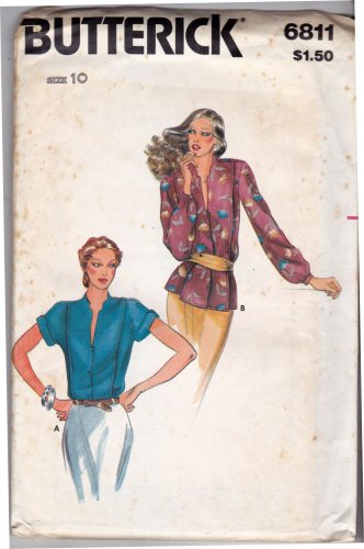Butterick 6811 Pattern uncut 10 Blouse with Standing Collar Front Bodice Tucks 1980s