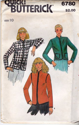 Butterick 6780 Pattern uncut 10 Loose Fit Jacket with Contrast Trim 1980s