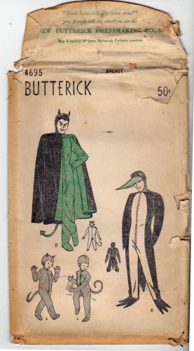 Butterick 4695 Vintage Costume Pattern unused breast 38 Unprinted 1940s? Devil Penguin Monkey Cat