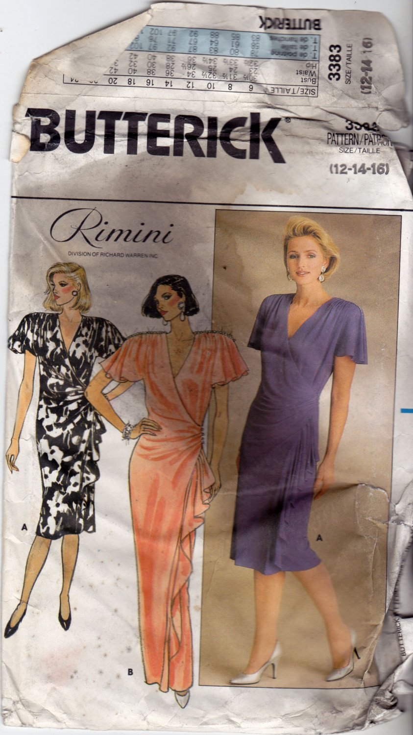 Butterick 3383 Pattern uncut 12 14 16 Wrap Dress Side Front Ruffle Rimini