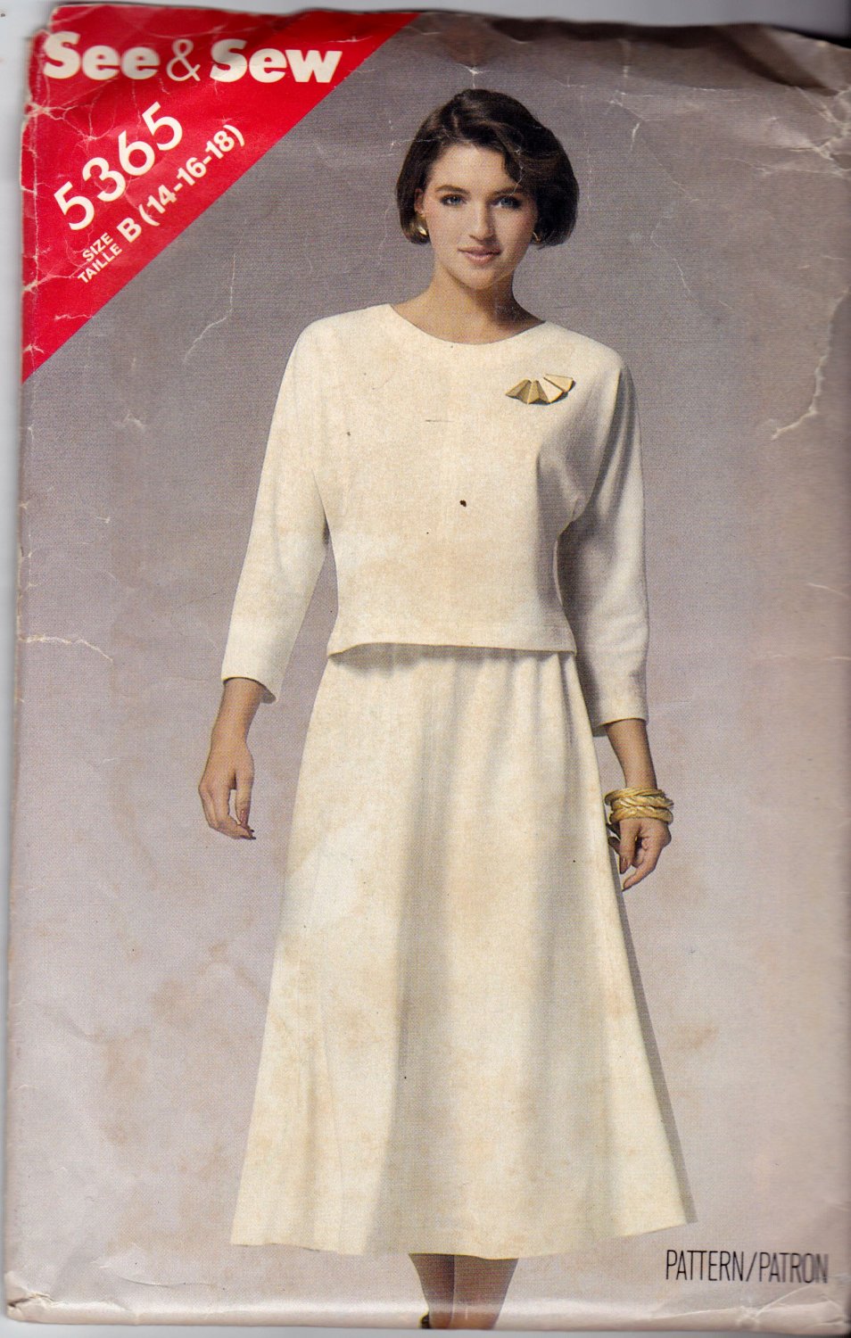 Butterick See & Sew 5365 Pattern uncut 14 16 18 Pullover Top Dolman Sleeves Flared Skirt