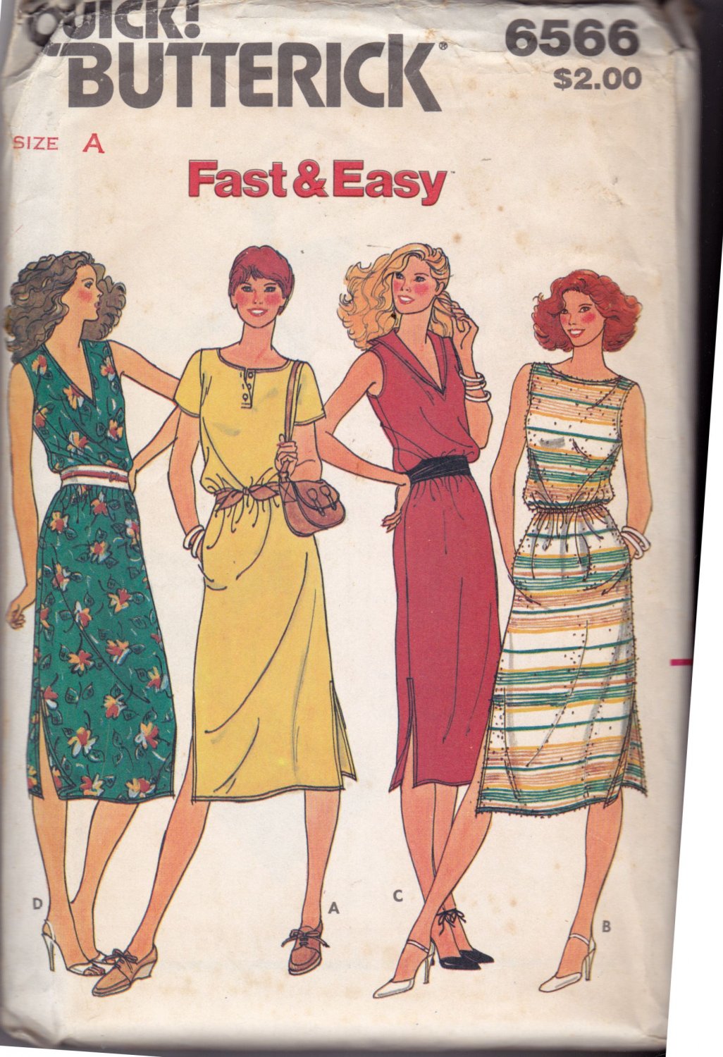 Butterick 6566 Pattern uncut 8 10 12 Loose Fit Dress Elasticized Waist Sleeveless Short Sleeves