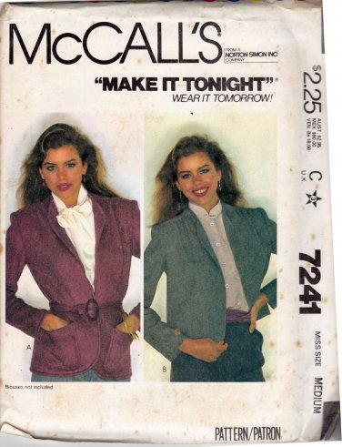 McCall's 7241 Pattern uncut medium 14 16 Jacket Fake Fur or other fabrics