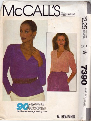 McCall's 7390 Pattern uncut small 10 12 Pullover Top Forward Shoulder Released Front Tucks V Neck