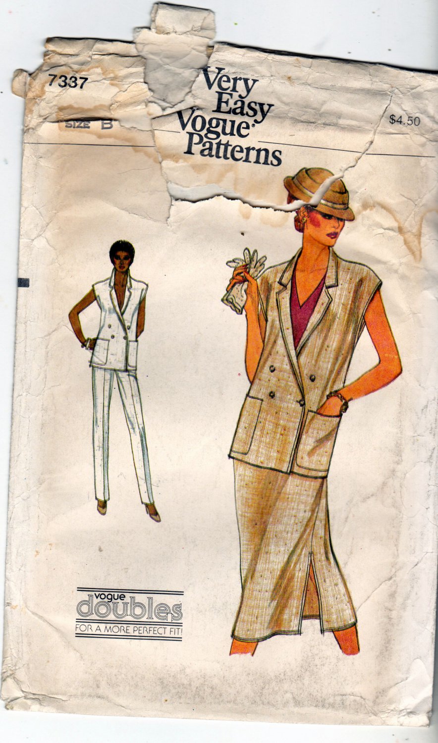 Vogue 7337 Pattern uncut 8 10 Sleeveless Double Breasted Jacket Vest Pants Skirt