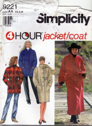 Simplicity 9221 Pattern uncut XS S M Jacket Coat Scarf Optional Lining