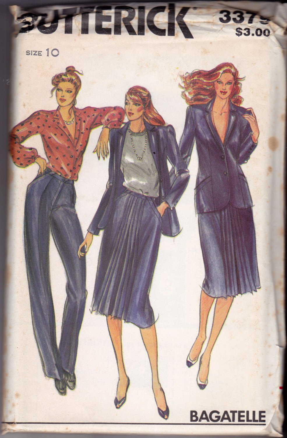Butterick 3379 Pattern uncut 10 Lined Jacket Skirt Front Pleats Tapered Pants Bagatelle