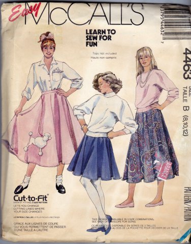 McCall's 4463 Pattern uncut 8 10 12 Circular Poodle Skirt Costume