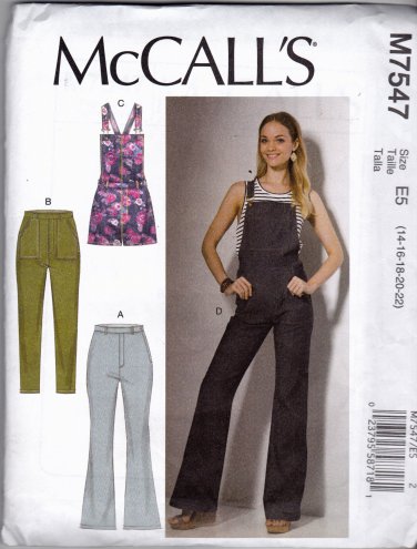 McCall's M7547 Pattern uncut 14 16 18 20 22 Jeans Overalls Shortalls