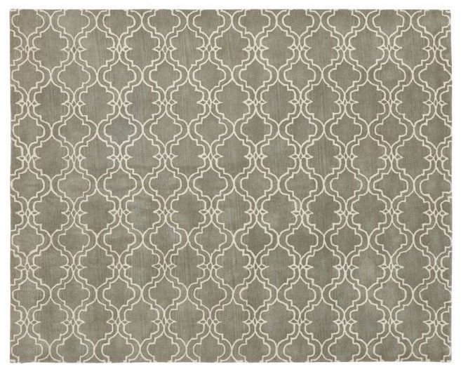 POTTERY BARN NEW Scroll Tile Gray Persian Hand Tufted 5X8 Design Wool Carpet Rug