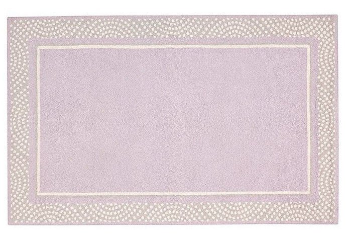 POTTERY BARN woolen 5X8 Modern Polka Dot Border Lavender Gray Kids Rug & Carpet