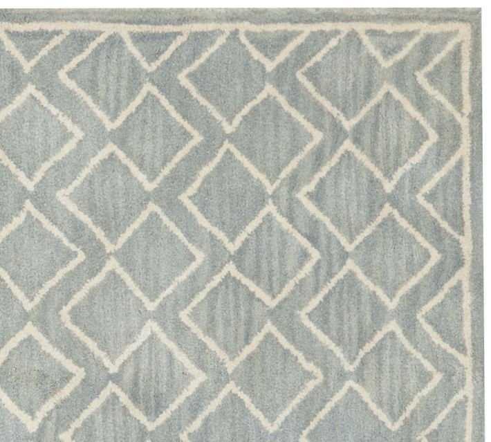 POTTERY BARN NEW Taylor Geo Porcelain Blue Mist Hand Tufted 5X8 Wool Carpet Rug