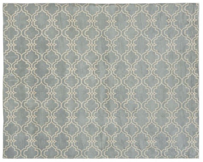 POTTERY BARN Scroll Tile Porcelain Blue Hand Tufted 3X5 Design Wool Carpet Rug