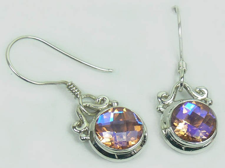 Sterling Silver Earrings with Doublet Rainbow Blush Stone (CB Cut