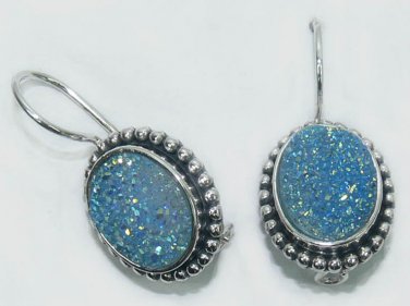Sterling Silver Earrings with Flat Drusy GD Pariba stone (AJER06)