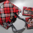 Giani Bernini Red Multi Plaid Faux Leather Satchel Tote Bag