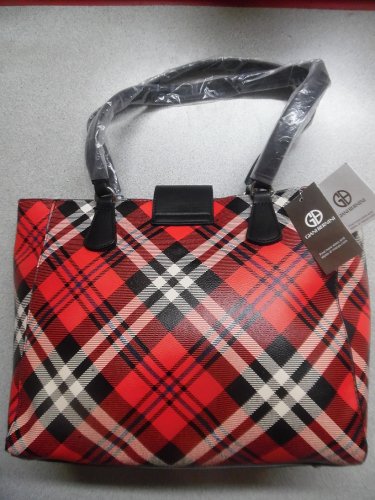 Giani Bernini Red Multi Plaid Faux Leather Satchel Tote Bag